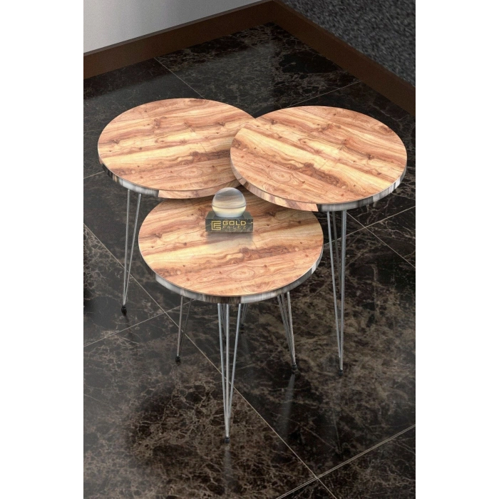 Zigon Sehpa Ve Orta Sehpa Elips Set Gümüş Ceviz Tel