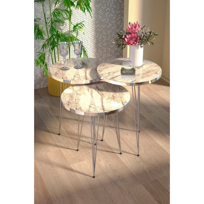 Zigon Sehpa Ve Orta Sehpa Elips Set Gümüş Efes Tel