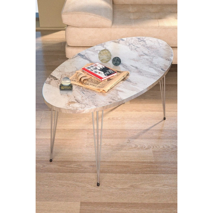 Zigon Sehpa Ve Orta Sehpa Elips Set Gümüş Efes Tel