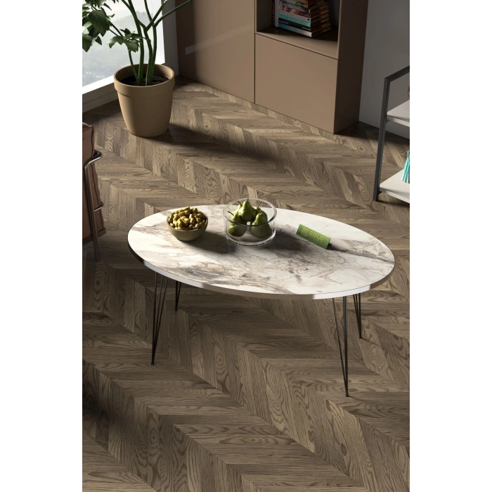 Zigon Sehpa Ve Orta Sehpa Elips Set Siyah Tel Ayak Gümüş Efes