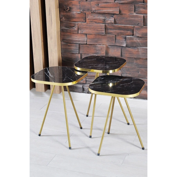 Zigon Sehpa Ve Orta Sehpa Kombin Set Altın Bendir 3201