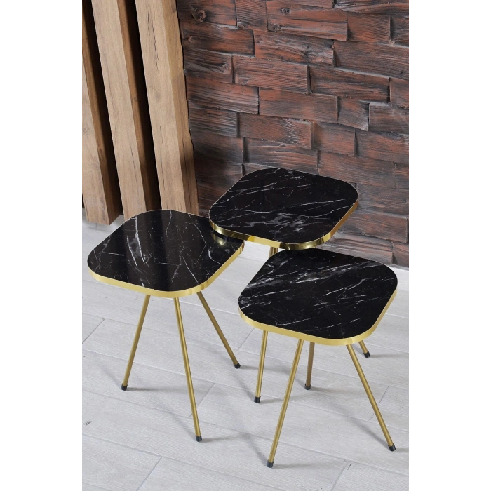 Zigon Sehpa Ve Orta Sehpa Kombin Set Altın Bendir 3201