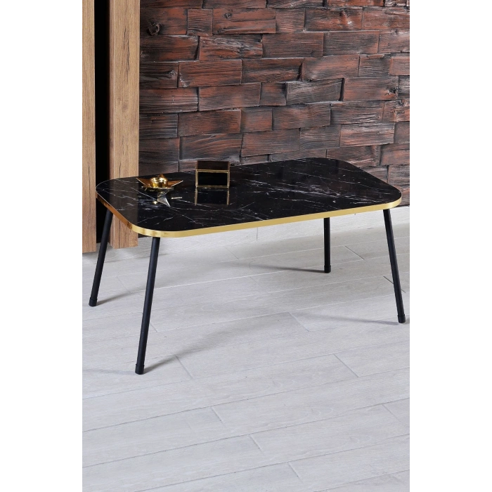 Zigon Sehpa Ve Orta Sehpa Kombin Set Siyah Ayak Altın Bendir 3201