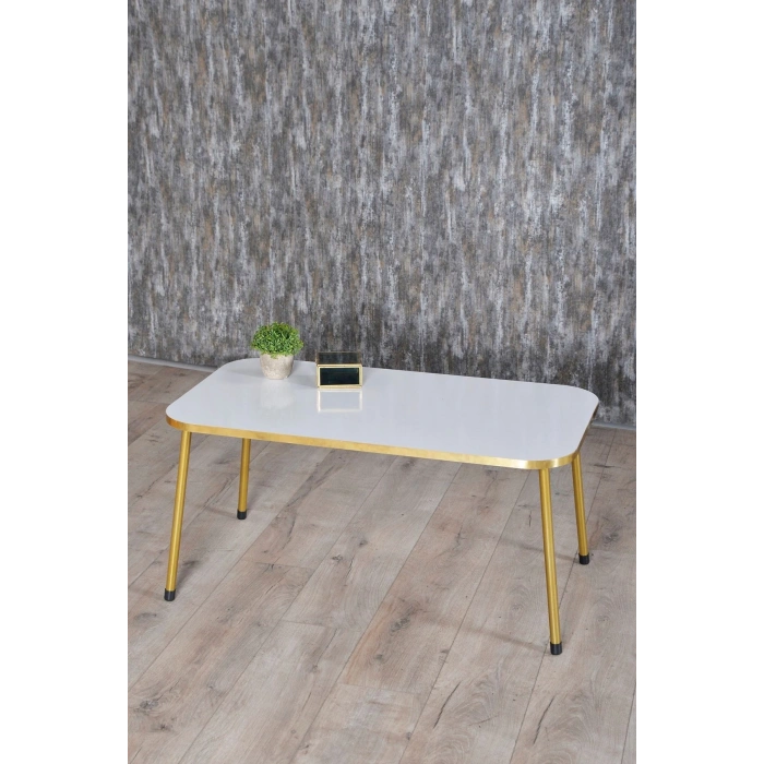 Zigon Sehpa ve Orta Sehpa Kr Gold Metal Ayak Gold Beyaz Set