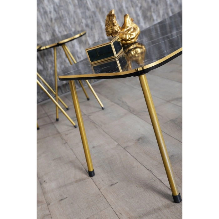 Zigon Sehpa Ve Orta Sehpa Kr Set Çift Gold Bendir Metal