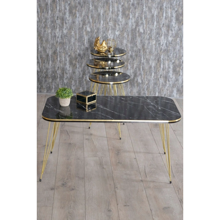 Zigon Sehpa ve Orta Sehpa Kr Set Çift Gold Bendir Tel