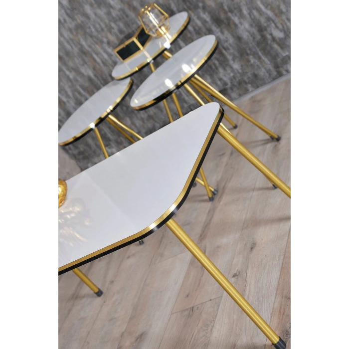 Zigon Sehpa Ve Orta Sehpa Kr Set Çift Gold Beyaz Metal