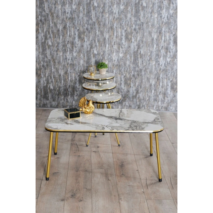 Zigon Sehpa Ve Orta Sehpa Kr Set Çift Gold Efes Metal