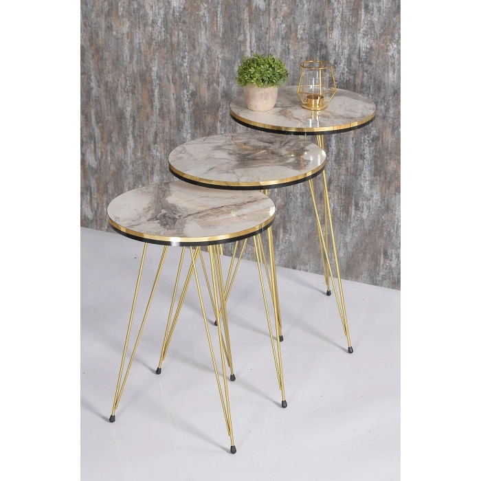 Zigon Sehpa Ve Orta Sehpa Kr Set Çift Gold Efes Tel