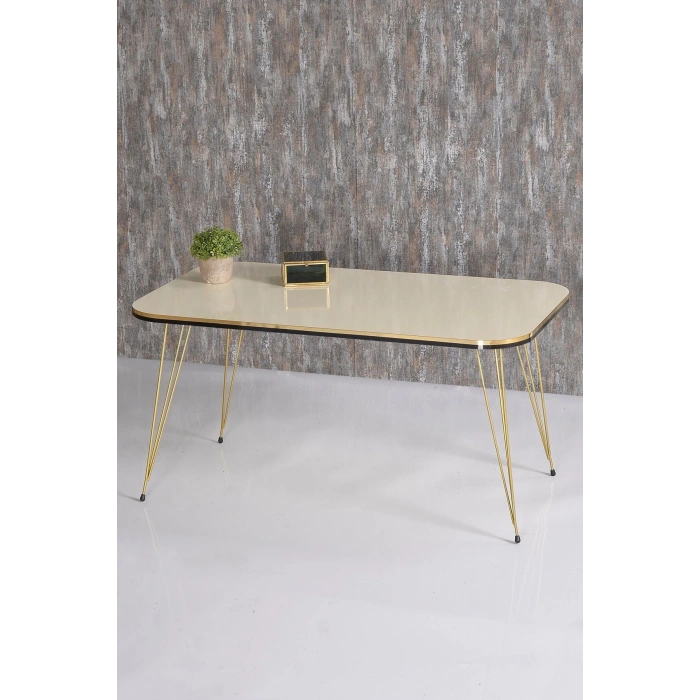 Zigon Sehpa Ve Orta Sehpa Kr Set Çift Gold Krem Tel Ayak