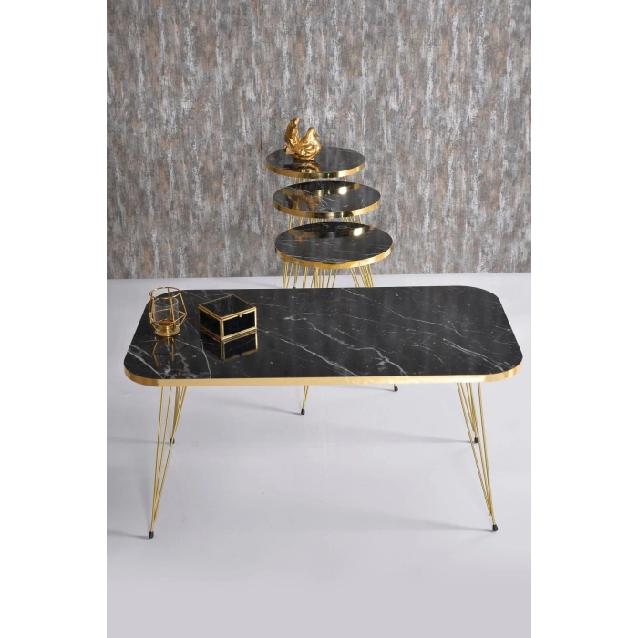 Zigon Sehpa Ve Orta Sehpa Kr Set Gold Bendir Tel