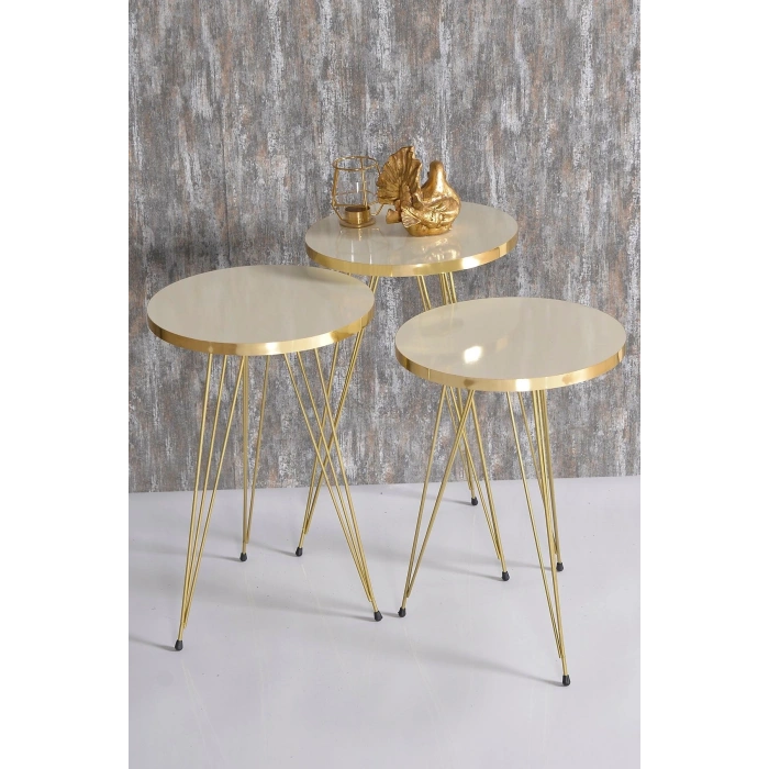 Zigon Sehpa Ve Orta Sehpa Kr Set Gold Krem Tel