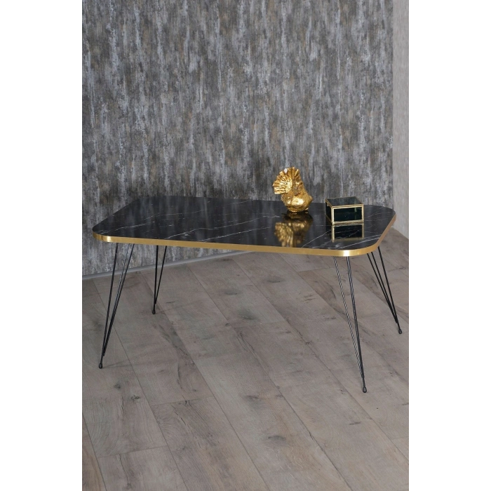 Zigon Sehpa Ve Orta Sehpa Kr Set Siyah Ayak Altın Bendir Tel