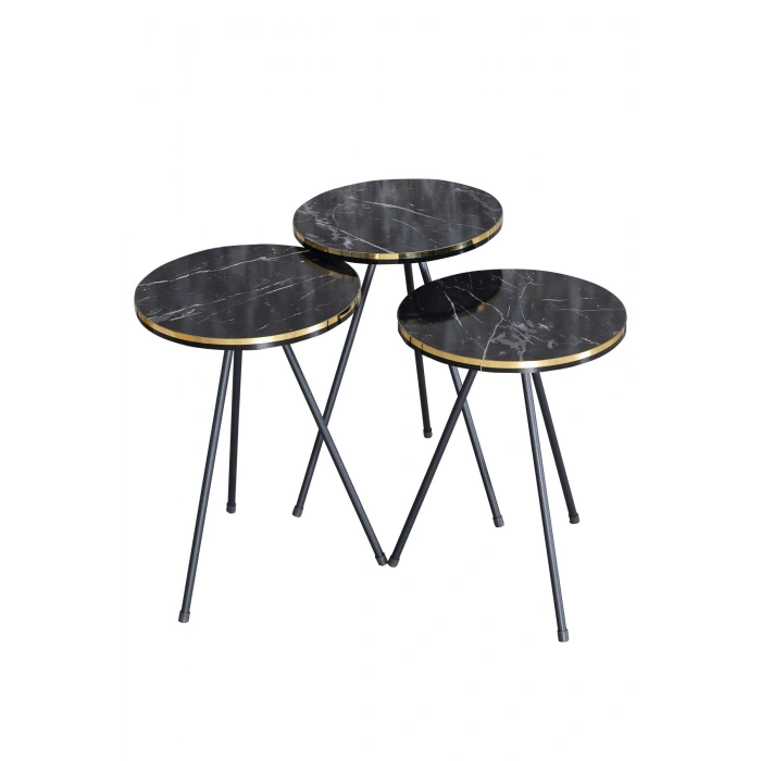 Zigon Sehpa Ve Orta Sehpa Kr Set Siyah Metal Ayak Çift Altın Bendir