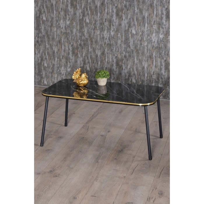 Zigon Sehpa Ve Orta Sehpa Kr Set Siyah Metal Ayak Çift Altın Bendir