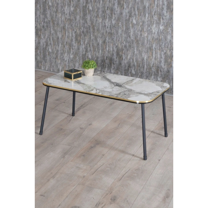 Zigon Sehpa Ve Orta Sehpa Kr Set Siyah Metal Ayak Çift Altın Efes