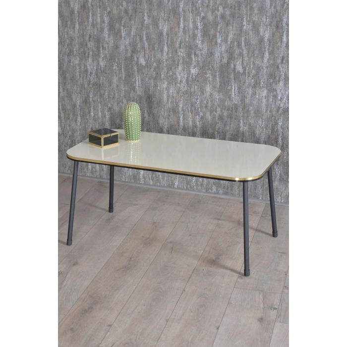 Zigon Sehpa Ve Orta Sehpa Kr Set Siyah Metal Ayak Çift Altın Krem