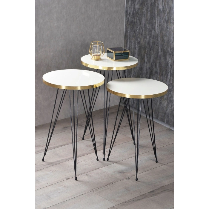 Zigon Sehpa Ve Orta Sehpa Kr Set Siyah Tel Ayak Altın Beyaz