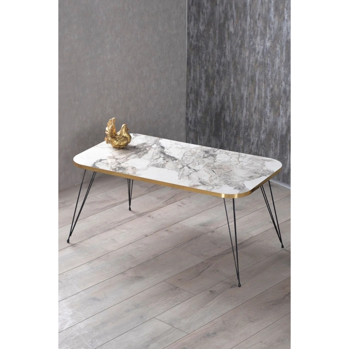 Zigon Sehpa Ve Orta Sehpa Kr Set Siyah Tel Ayak Altın Efes