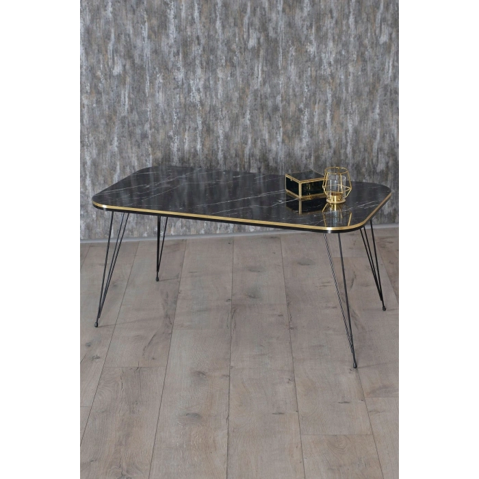 Zigon Sehpa Ve Orta Sehpa Kr Set Siyah Tel Ayak Çift Altın Bendir