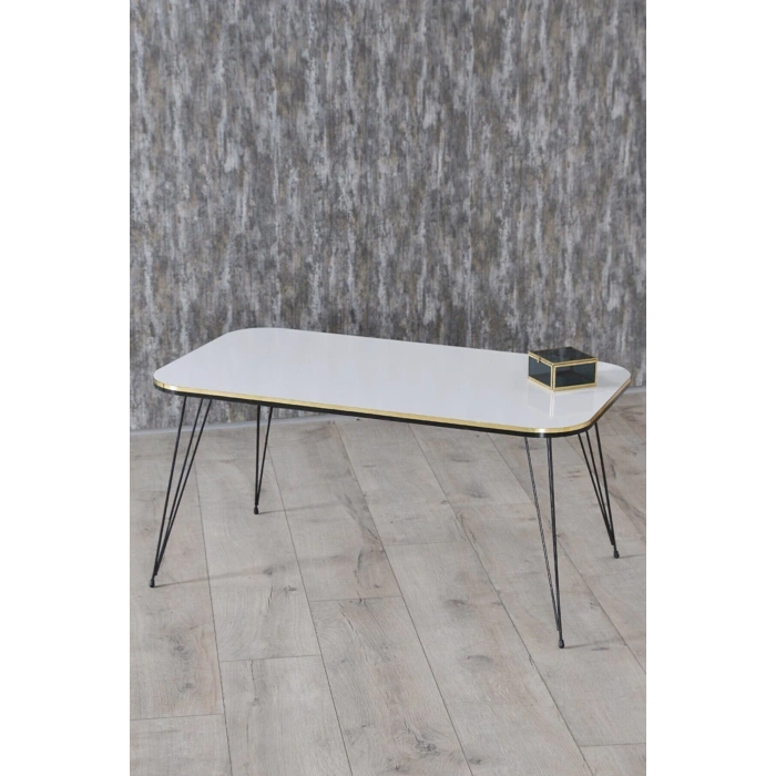 Zigon Sehpa Ve Orta Sehpa Kr Set Siyah Tel Ayak Çift Altın Beyaz