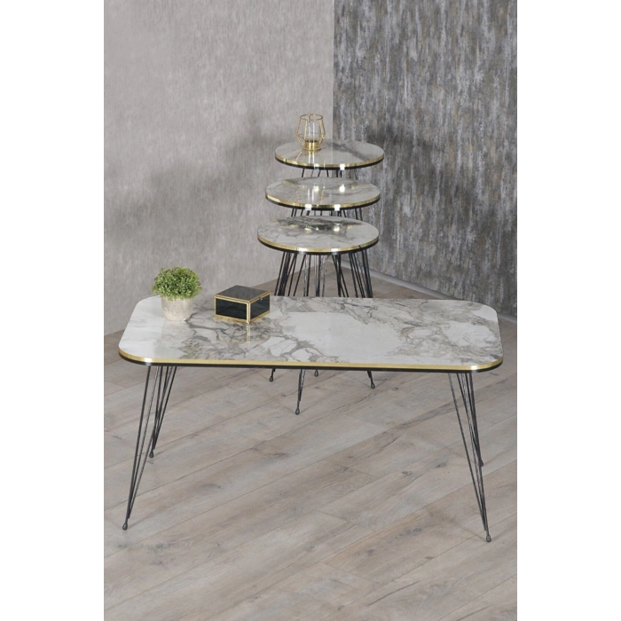 Zigon Sehpa Ve Orta Sehpa Kr Set Siyah Tel Ayak Çift Altın Efes