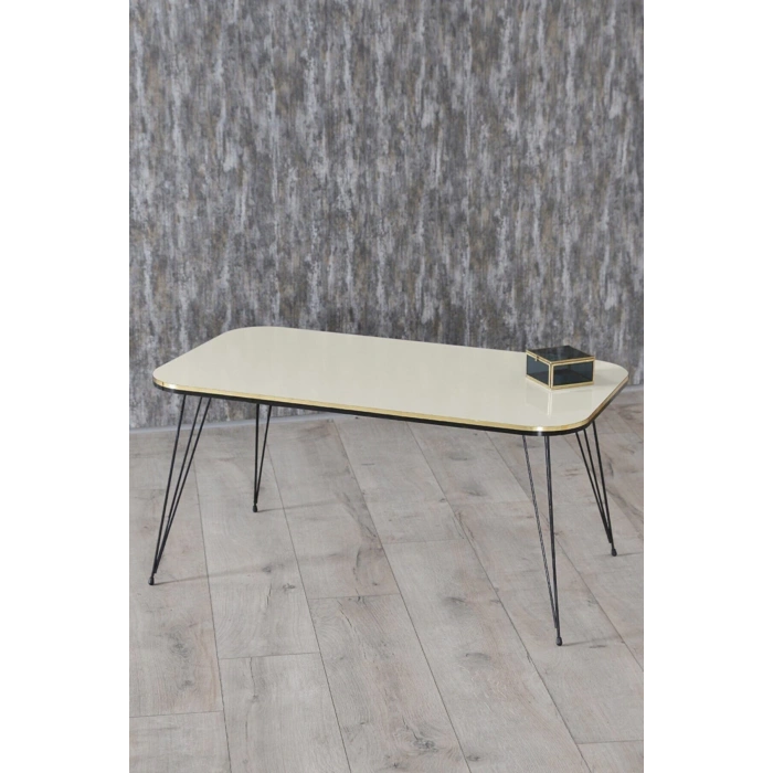 Zigon Sehpa Ve Orta Sehpa Kr Set Siyah Tel Ayak Çift Altın Krem