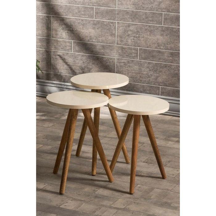 Zigon Sehpa Ve Orta Sehpa Kr Torna Krem Set 3008