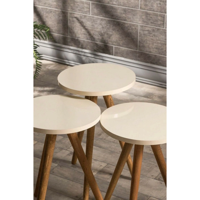 Zigon Sehpa Ve Orta Sehpa Kr Torna Krem Set 3008