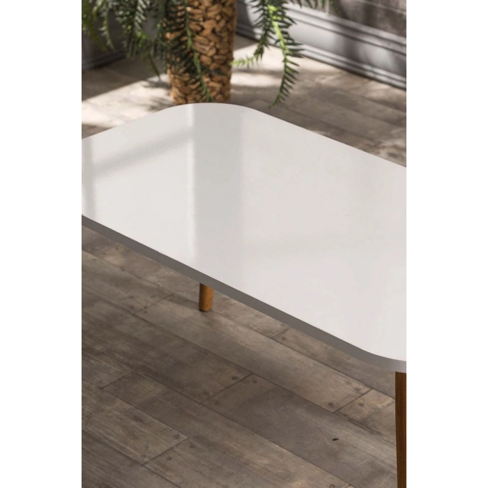 Zigon Sehpa Ve Orta Sehpa Set Ahşap Kr Torna Beyaz