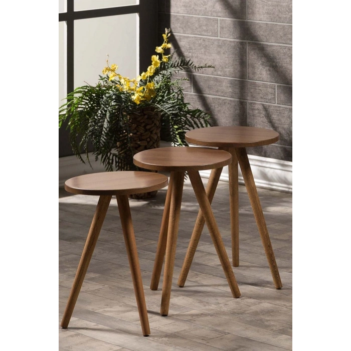 Zigon Sehpa Ve Orta Sehpa Set Ahşap Kr Torna Ceviz