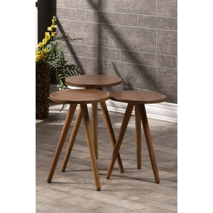 Zigon Sehpa Ve Orta Sehpa Set Ahşap Kr Torna Ceviz