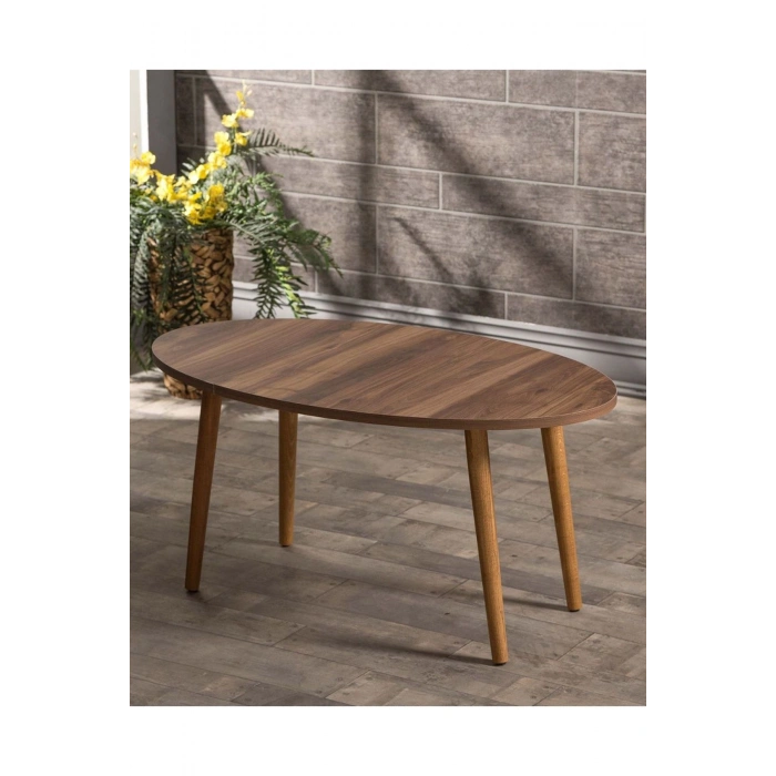 Zigon Sehpa Ve Orta Sehpa Set Ahşap Torna Elips Ceviz