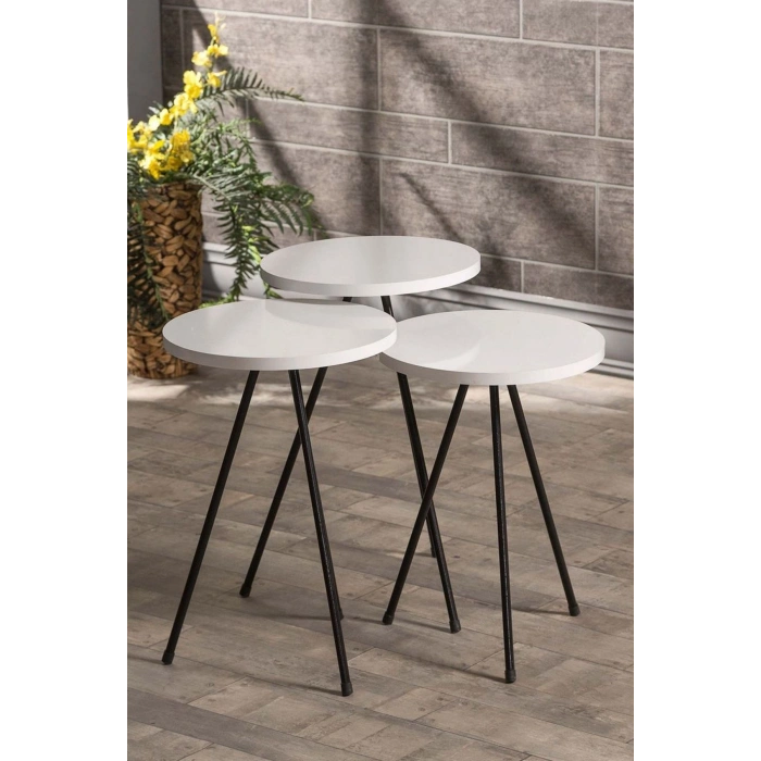 Zigon Sehpa Ve Orta Sehpa Set Kr Metal Beyaz