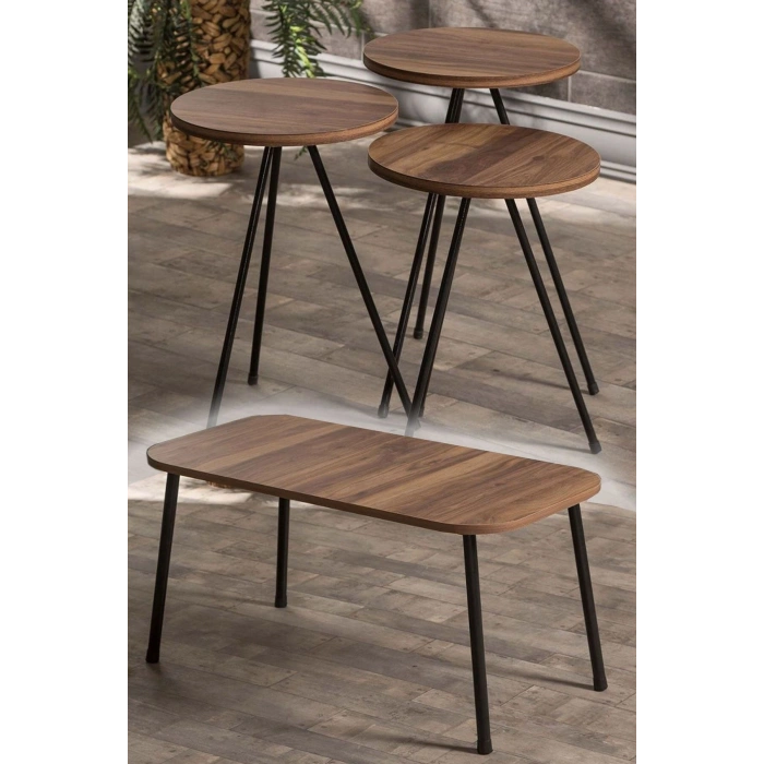 Zigon Sehpa Ve Orta Sehpa Set Kr Metal Ceviz