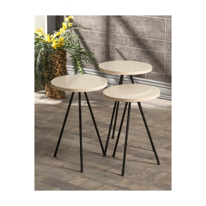 Zigon Sehpa  Ve Orta Sehpa Set Kr Metal Krem