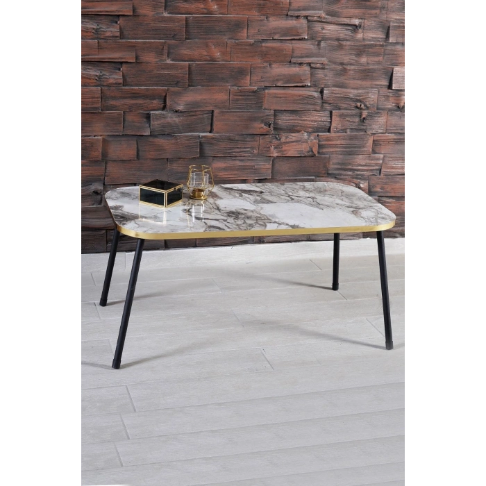 Zigon Sehpa Ve  Orta Sehpa Set Kr Metal Mermer Desen Siyah