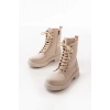 02-356 Bej Düz Topuklu Bağcıklı Fermuarlı Günlük Kadın Bot