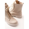 02-356 Bej Düz Topuklu Bağcıklı Fermuarlı Günlük Kadın Bot