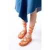 1001-1001 Orange Bilekten Bağcıklı Kadın Sandalet