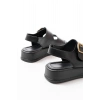 1187 Siyah Dolgu Topuk Lastik Baretli  Kadın Sandalet