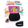 12 Adet Siyah Lastik Toka Kalın Saç Lastiği Dayanıklı Esnek Saç Toplama Tokası Kadın ve Kız Çocuk Saç Aksesuarı
