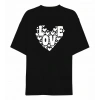14 Şubat Sevgililer Günü Love Kalp Baskılı Oversize Bisiklet Yaka T-shirt - Siyah