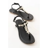 152-1110 Siyah Gümüş Taşlı Parmak Arası Kadın Sandalet