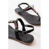 152-1110 Siyah Multi Taşlı Parmak Arası Kadın Sandalet