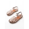 205-02 Bej Ortopedik Hakiki Deri Kadın Sandalet