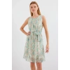 2501 Desenli Sıfır Kol Şifon Elbise - Mint