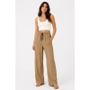 2li Bürümcük Kumaş Beli Lastikli Bağcıklı Bol Paça Pantolon - Beyaz/Vizon