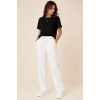 2li Bürümcük Kumaş Beli Lastikli Bağcıklı Bol Paça Pantolon - Beyaz/Vizon