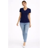 2li V Yaka Tişört – Kısa Kollu Yazlık Slim Fit Body - Lacivert - Ekru